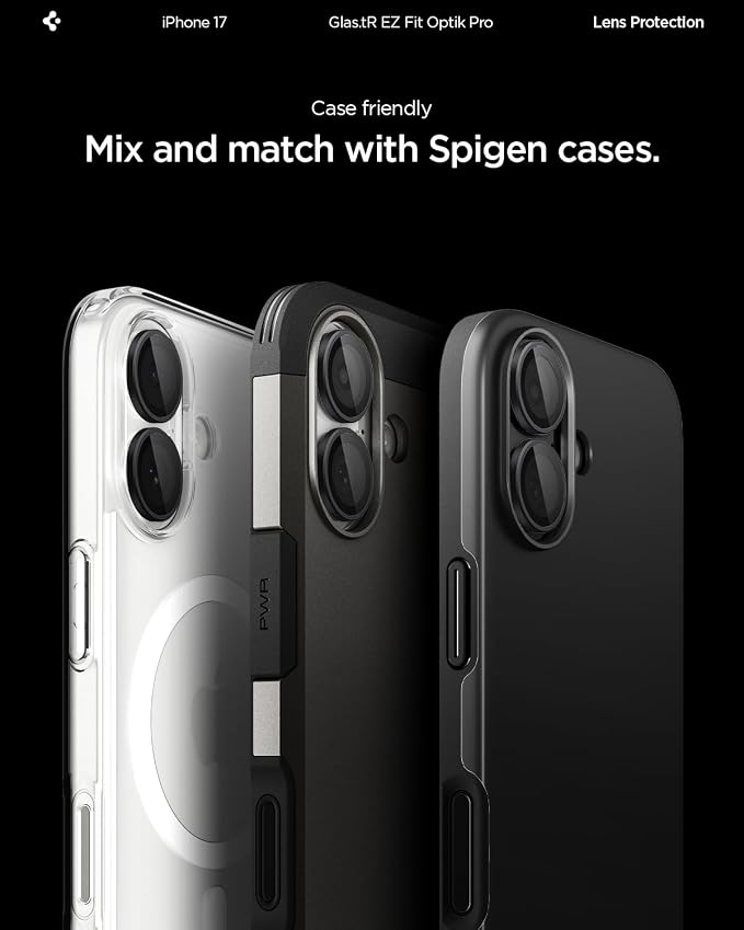 Spigen Camera Lens Screen Protector [GlasTR EZ Fit Optik Pro] Designed for iPhone 17 | iPhone 16 Plus | iPhone 16 [Case Friendly] - Black [2 Pack]