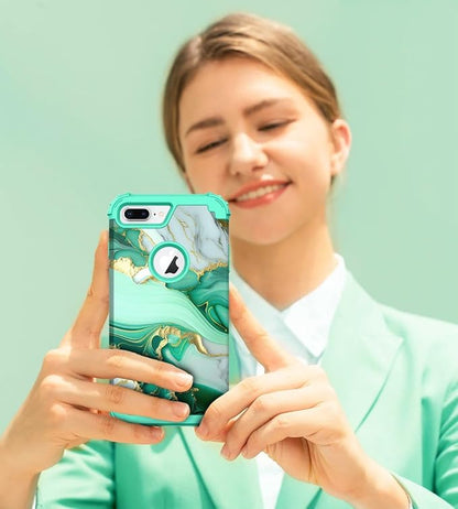 Hocase Heavy Duty Shockproof Protection Hard Plastic+Silicone Rubber Hybrid Protective Case for iPhone 7 Plus/iPhone 8 Plus - Mint Green