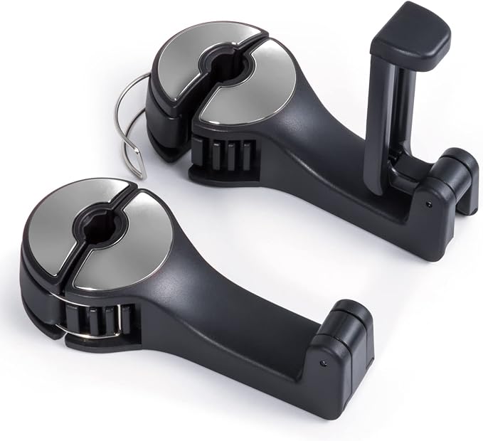 2 in 1 Car Seat Hook with Phone Holder, Universal 360° Swivel Headrest Hook, Handbag Holder Hanger Storage Box, Silent, Drop Resistant and Universal Fit