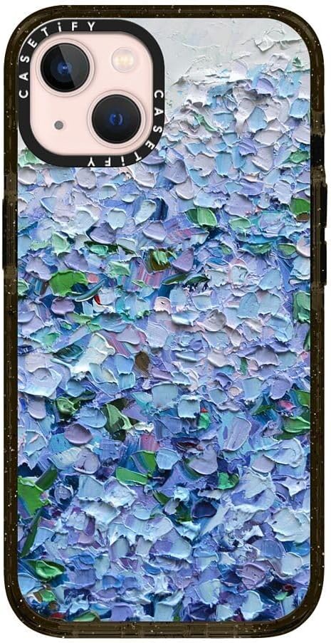 CASETiFY Impact iPhone 13 Case [4X Military Grade Drop Tested / 8.2ft Drop Protection/Compatible with Magsafe] - Nantucket Blue Hydrangeas - Clear Black