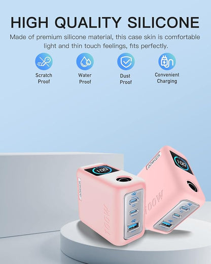 Silicone Case for Anker GaNPrime Lite 100W Charger (A121B, 4-Port), Full-Body Protective Cover for Anker Prime Power Bank,Precise Port Cutouts (Case Only) Pink