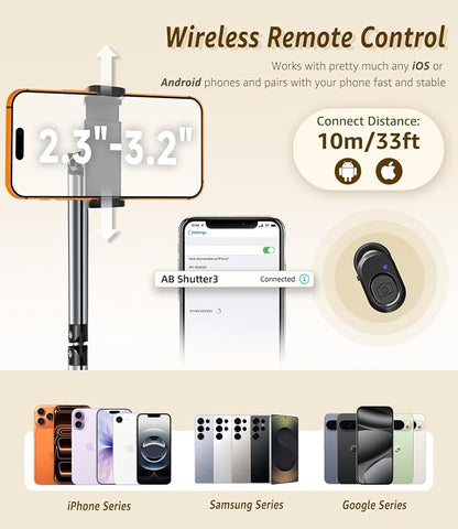 Phone Floor Stand, Cell Phone Stand with Flexible Arm for Bed, 69" Height Adjustable iPhone Stand, Stable Overhead Tripod with 360°Rotatable Phone Holder & Remote for Recording, Sofa, Desk