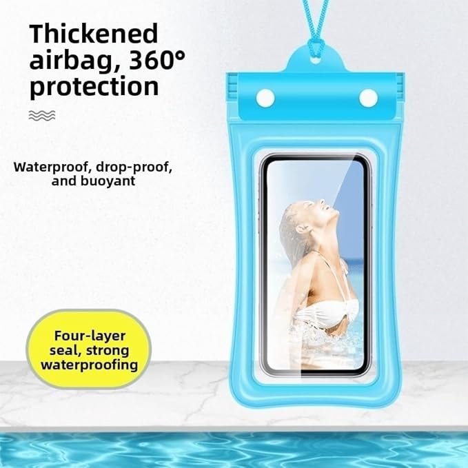 Floating Waterproof Phone Case Full View Swimming Bag Transparent Dry Cover for Underwater Snow Rainforest Use(White)