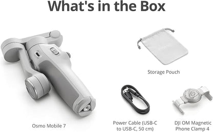 DJI Osmo Mobile 7 Gimbal Stabilizer for iPhone, Android, Built-in Tripod, Portable Stabilizer for iPhone, Selfie Stick, 3-Axis Phone Gimbal, ActiveTrack 7.0, One-Tap Edit, 10hrs Use, Phone Charging