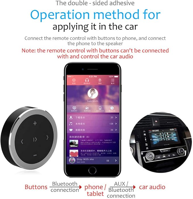 Polarlander Car Wireless Bluetooth Remote Controller Phone Car Kit Steering Wheel Remote Controller Receiver CR2032 Battery for iOS Android