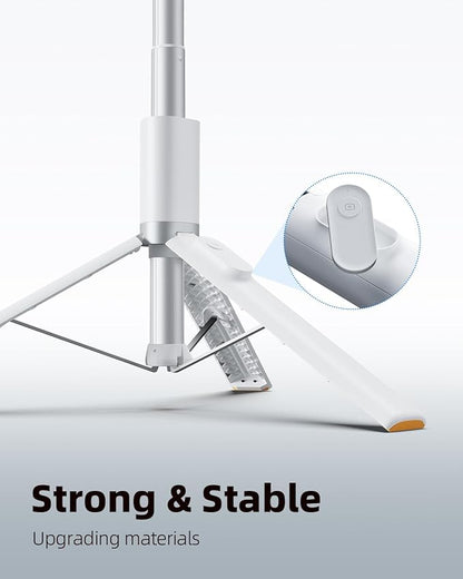 TODI 63" Phone Tripod, Extendable Selfie Stick with Wireless Remote and Phone Holder, Portable All-in-1 Cell Phone Tripod Stand for Video Recording, Compatible with iPhone/Android (White) (Pack of 2)