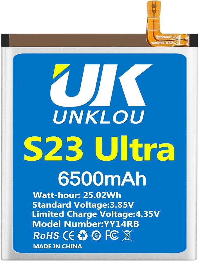 Galaxy S23 Ultra Battery, [Upgraded] UNKLOU 6500mAh Li-Polymer EB-BS918ABY Replacement Battery for Galaxy S23 Ultra 5G SM-S918U SM-S918U1 SM-S918B/DS with Repair Tool Kit [12 Month Service]