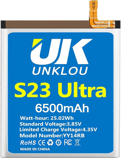 Galaxy S23 Ultra Battery, [Upgraded] UNKLOU 6500mAh Li-Polymer EB-BS918ABY Replacement Battery for Galaxy S23 Ultra 5G SM-S918U SM-S918U1 SM-S918B/DS with Repair Tool Kit [12 Month Service]