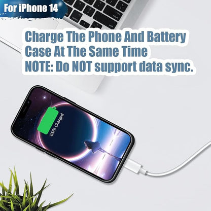 Battery Case for iPhone 14, 5000mAh Rechargeable Extended Battery Charging/Charger Case, Add 100% Extra Juice (6.1 Inches) Black