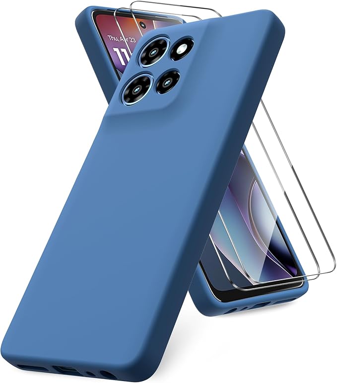 for Motorola Moto G 2025 Case, 2 Pack Tempered Glass Screen Protectors, Soft TPU Liquid Silicone Shockproof Gel Case-Blue