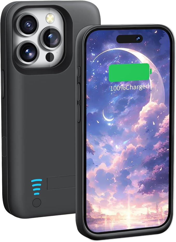 Battery Case for iPhone 16 Pro, 5000mAh Rechargeable Extended Battery Charging/Charger Case, Add 100% Extra Juice (6.3 inch) Black