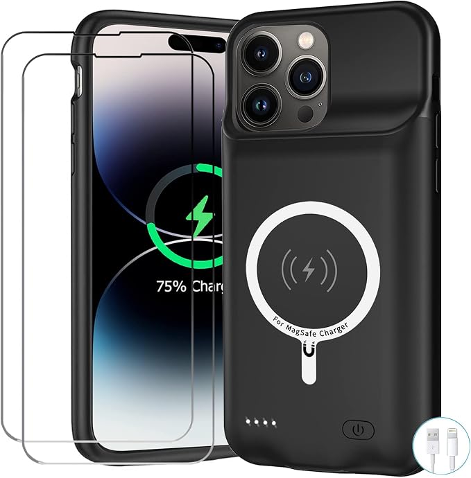 Battery Case for iPhone 14 Pro Max, Upgraded 12000mAh Battery Pack Rechargeable Charger Case with Wireless Charging Compatible for iPhone 14 Pro Max (6.7 inch) External Battery Charging Cover(Black)