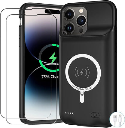 Battery Case for iPhone 14 Pro Max, Upgraded 12000mAh Battery Pack Rechargeable Charger Case with Wireless Charging Compatible for iPhone 14 Pro Max (6.7 inch) External Battery Charging Cover(Black)