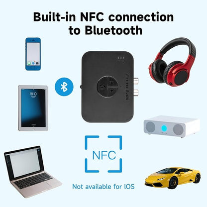 M2R Bluetooth 5.4 Audio Receiver 3.55mm RCA Bluetooth Adapter for Stereo Wireless Audio Receiver/USB Flash Drive/NFC One Touch Connection for Home and Car Stereo System Speakers