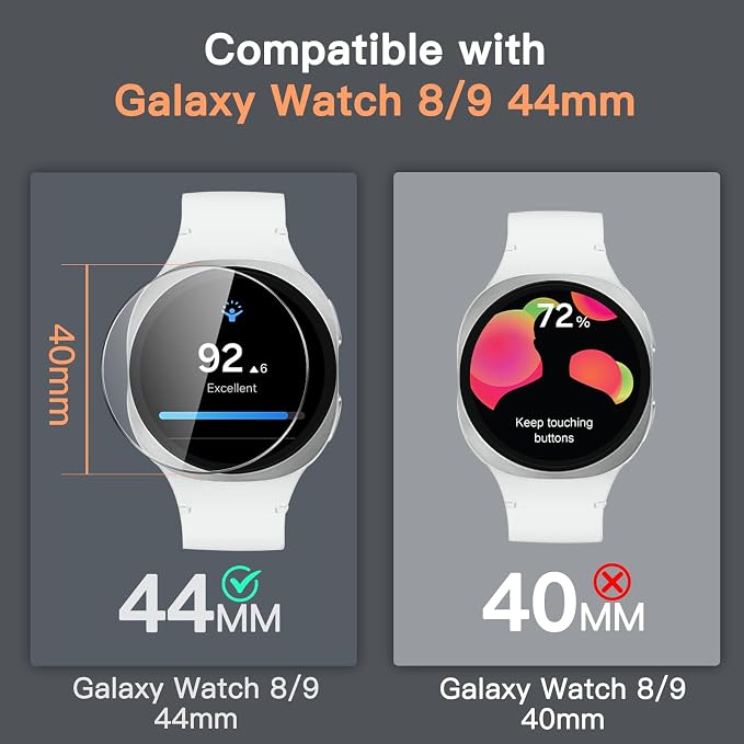 JETech Screen Protector for Samsung Galaxy Watch 9/8 44mm, 3-Pack | Tempered Glass Protection, HD Clear, Anti-Scratch Design