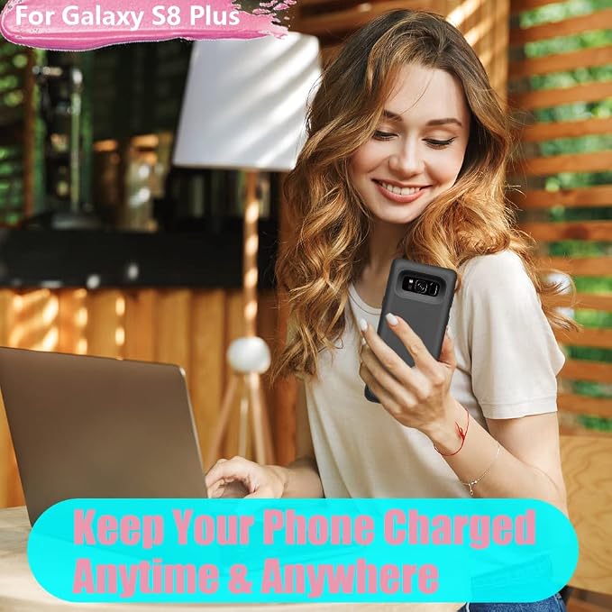 Battery Case for Samsung Galaxy S8+ Plus, 6500mAh Rechargeable Extended Battery Charging Case with Kickstand Black
