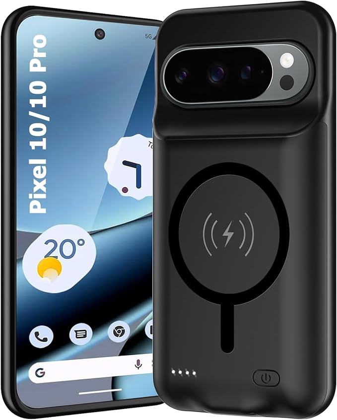 Battery Case for Google Pixel 10/10 Pro,10000mAh Portable Protective Charging Case with Wireless Charging Compatible for Google Pixel 10/10 Pro (6.3inch) Battery Pack Charger Case with Carplay (Black)