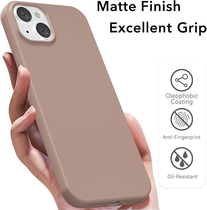 for iPhone 15 Plus/ 14 Plus Case Silicone Compatible with Magsafe Case, Ultra Slim Thin Magnetic Phone Cases Mag Safe, Cute Soft Rubber Gel TPU Matte Wireless Charging Cover for Women, Brown