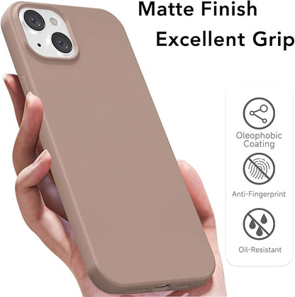 for iPhone 15 Plus/ 14 Plus Case Silicone Compatible with Magsafe Case, Ultra Slim Thin Magnetic Phone Cases Mag Safe, Cute Soft Rubber Gel TPU Matte Wireless Charging Cover for Women, Brown
