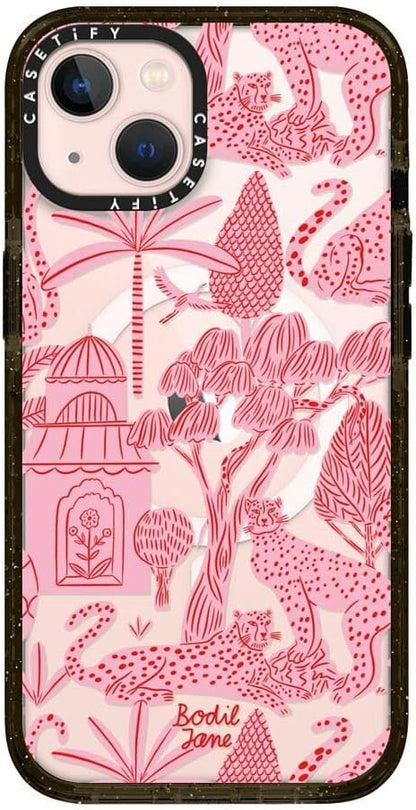 CASETiFY Impact iPhone 13 Case [ 6.6ft Drop Protection/Compatible with Magsafe ] Cheetah Paradise Pink - Clear Black