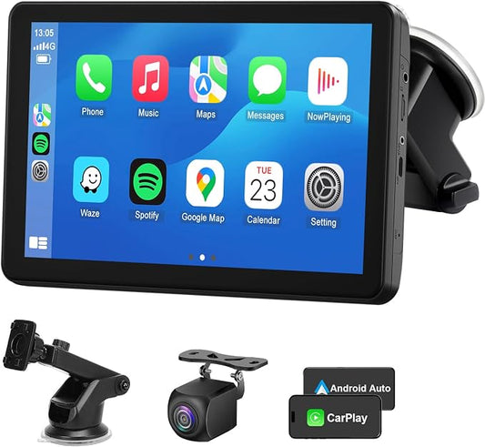 Wireless CarPlay Android Auto Car Screen, 720P Backup Camera 7″ Touch Screen Car Music Video Player Portable GPS Naivgation Bluetooth Mirror Link, Siri, AirPlay, Voice Assistant
