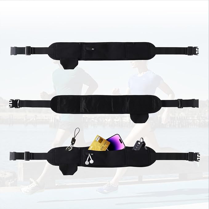 Running Hydration Belt with Water Bottle Holder, Phone Storage, Black