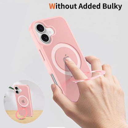 Ultra-Magnetic Stand for iPhone 17 Case [Military Drop Protection] [Compatible with MagSafe] Shockproof Translucent Matte Slim Ring Holder Case for iPhone 17 (Pink)