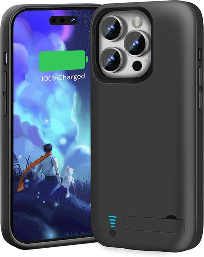 [Upgraded Battery Case for iPhone 15 Pro Max, 6000mAh Rechargeable Extended Battery Charging/Charger Case, Add 100% Extra Juice (6.7 inch) Black
