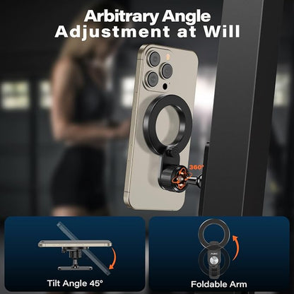 A2C Foldable Arm Gym Magnetic Phone Holder for MagSafe, Dual Magnet Fitness Phone Mount Accessory, 360° Adjustable & Hands-Free, Portable Workout Essentials for iPhone 17/16/15/14/13/12 Series