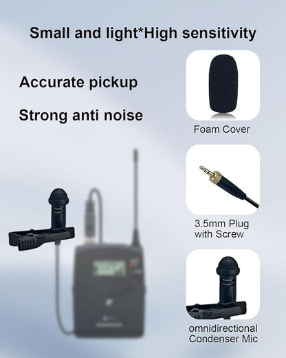 2Pcs Lavalier Microphone Compatible with Sennheiser Microphone System, 3.5mm TRS Plug Omnidirectional Microphone for YouTube Streaming Vlog Interview and More, 1.5M