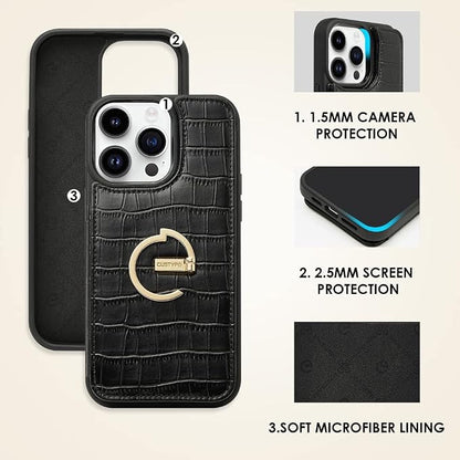 CUSTYPE for iPhone 14 Pro Max case Wallet with Card Holder, 180° Rotation Ring Holder Stand Card Slots Case, Leather Double Snap Cover with Wallet for iPhone 14 pro max 6.7 "-Black