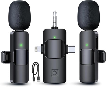 Wireless Lavalier Microphones for iPhone, iPad, Android, Camera, 3 in 1 USB-C Microphone, Mic 7-Hour Battery, Mini Microphone with Noise Reduction for Video Recording, Vlog, YouTube, TikTok