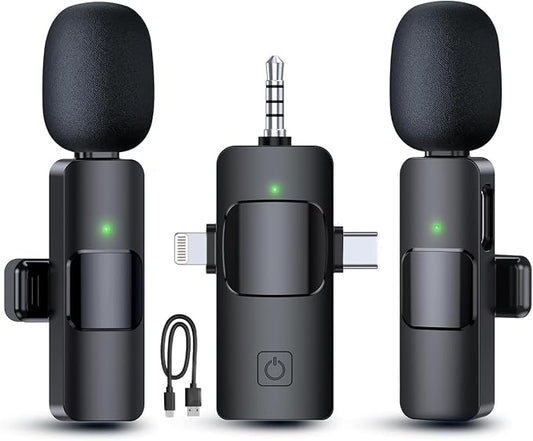 Wireless Lavalier Microphones for iPhone, iPad, Android, Camera, 3 in 1 USB-C Microphone, Mic 7-Hour Battery, Mini Microphone with Noise Reduction for Video Recording, Vlog, YouTube, TikTok