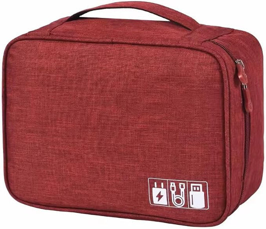 CARIGO Portable Electronics Organizer Bag, Double Layer Travel Gadget Organizer, Waterproof Digital Storage Case for Cables, Chargers, USB, SD Cards, Power Bank (Red)