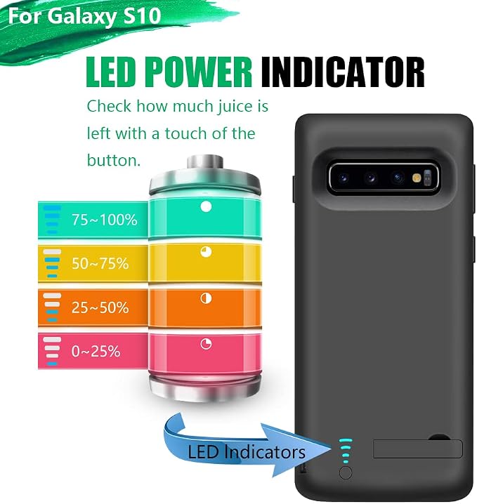 Battery Case for Samsung Galaxy S10, 6000mAh Rechargeable Extended Battery Charging Charger Case, Adds 150% Extra Juice, NOT for S10 5G (6.1 Inches) Black