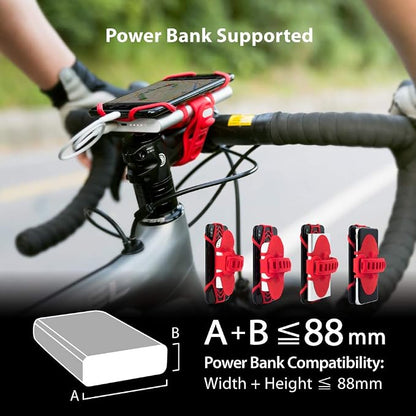 Bone Bike Tie Pro Pack 1, Bike Cell Phone + Charger Mount for Stem, Scratch-Free Silicone Holder, Universal Cycling Phone + Power Bank Holder Compatible with Most Smartphone (Black - 2-in-1 Mount)
