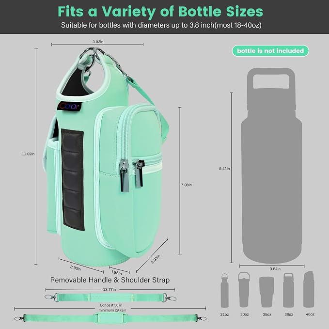 icolor Magnetic Gym Bag Water Bottle Carrier Holder with Phone Pockets & Shoulder Strap,Gym Magnetic Bag 5 Built-in Magnets Gym Accessories Organizer Sling Bottle Bag Pouch Sleeve