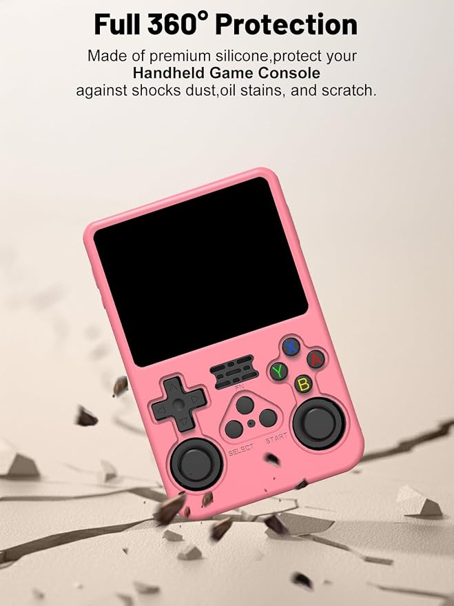 Silicone Protective Case for Anbernic R36S Game Console, Full-Body Protective Cover with Precise Cutout, Shockproof Dustproof Protector Sleeve & Scratch-Resistant Sleeve (Pink)