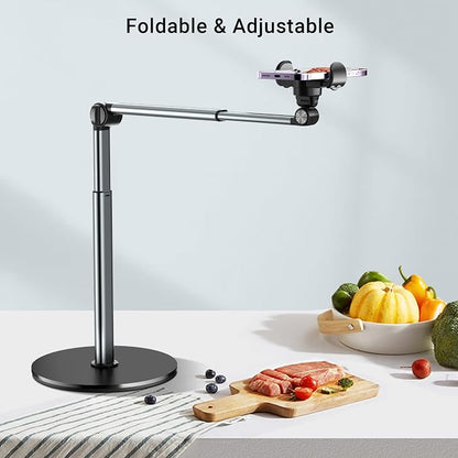 Overhead Phone Mount for Video Recording, Aluminum Overhead Tripod for iPhone, Desk Phone Camera Stand for Cooking, Nail Techs, Filming, Live Streaming