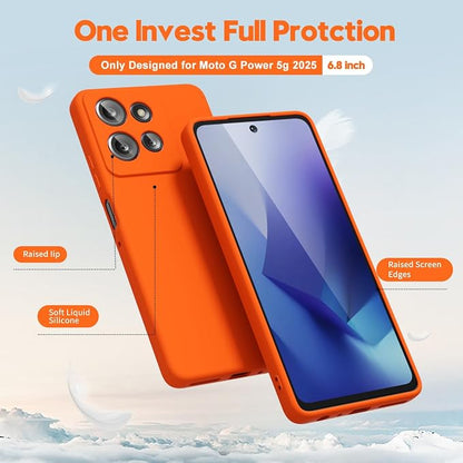 oakxco for Motorola Moto G Power 2025 Case Liquid Silicone, Cute Thin Slim Soft Rubber Gel for Women Men, Smooth Matte TPU Plain Bright Color Girly Case with Camera Cover, Fluorescent Neon Orange