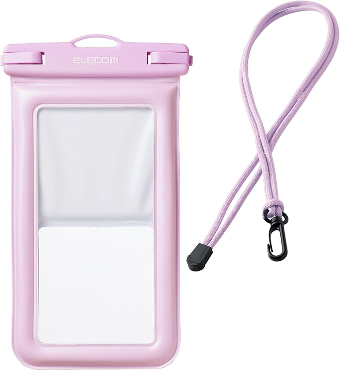 Elecom P-WPSF05PU Waterproof Smartphone Case, Bath, Sea, Neck Hanging, Underwater Operation, IPX8, Face Authentication, Operated While Inserted, Floating, Submersion Prevention, Lock Lever Type,