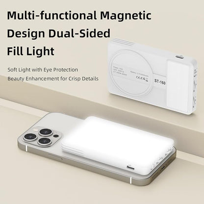 Magnetic Phone Light - 3 Color Temperature, 160 LED Selfie Light with Clip for Phone, Camera, Laptop, iPad, 3000mAh Portable Video Light for Tattoo/TikTok/Vlog/Zoom Calls/Makeup (White)