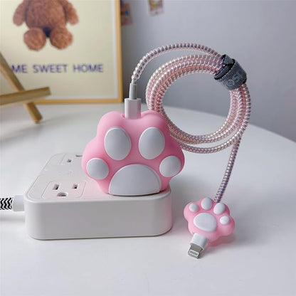 3D Cute Cartoon Charger Protector Case - Compatible for Apple 20W USB-C Power Adapter and Lightning Cable, No.09(4 in1)