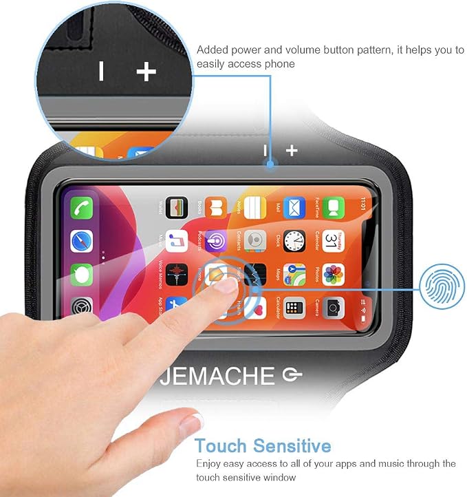iPhone 17 16 Pro Armband, JEMACHE Gym Workouts Running Arm Band for iPhone 17/16/15/14/13/12 Pro (Black)