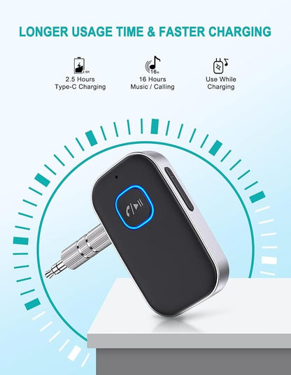 Bluetooth Car Adapter, WOCBUY 3.5mm AUX Bluetooth Receiver for Music Streaming, Wireless Music Audio Adapter with Built-in Mic, Home Stereo, Speakers (Handsfree Car Kits, 16H Playtime)