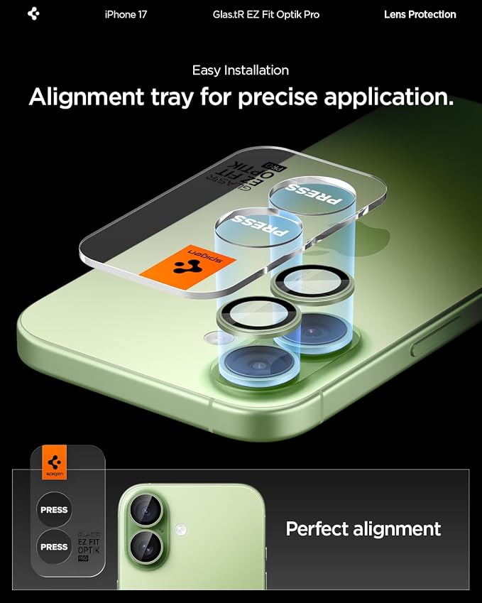 Spigen Camera Lens Screen Protector [GlasTR EZ Fit Optik Pro] Designed for iPhone 17 [Case Friendly] - Sage [2 Pack]