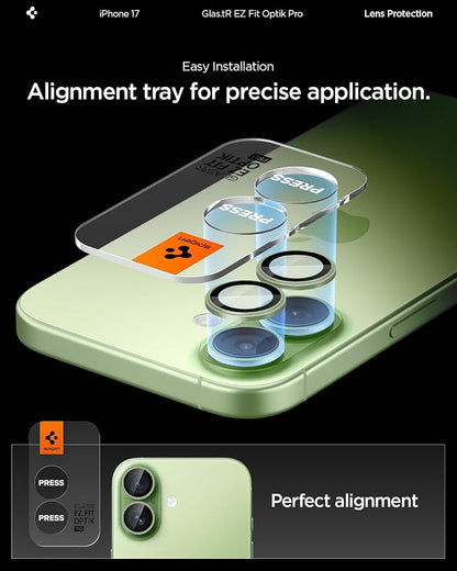 Spigen Camera Lens Screen Protector [GlasTR EZ Fit Optik Pro] Designed for iPhone 17 [Case Friendly] - Sage [2 Pack]