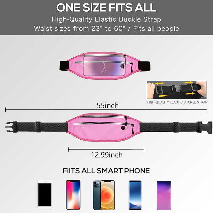 Running belt for Women &Men,Adjustable Exercise Waist Pack Reflective Running Belt for Sports Workout Cycling Hiking, Casual Hands-Free Wallets Phone Bag Fits All Phones(pink)