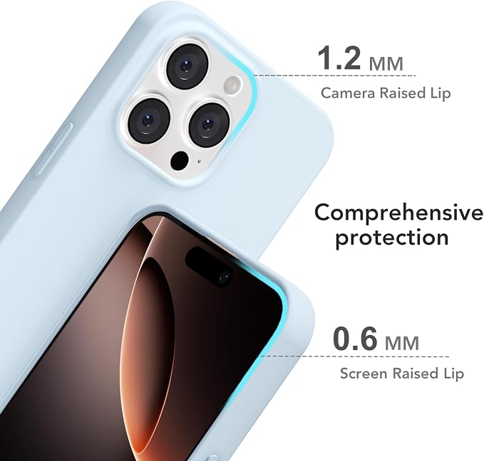 for iPhone 16 Pro Case Silicone Compatible with Magsafe Case, Ultra Slim Thin Magnetic Phone Cases Mag Safe, Cute Soft Rubber Gel TPU Matte Plain Wireless Charging Cover for Women, Light Blue