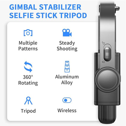 Gimbal Stabilizer for Smartphone ，with Retractable Selfie Stick and Tripod，1-Axis Multifunction Remote 360°Automatic Rotation， Auto Balance for iPhone/Android